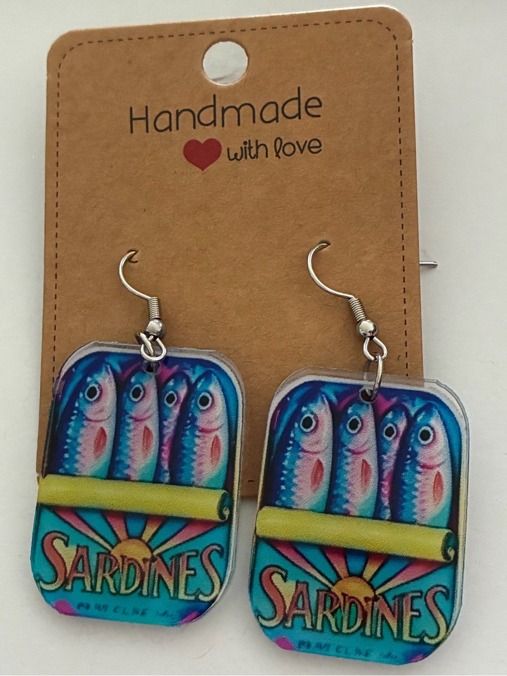 Handmade Sardines Fish Earrings - Blue Multicolor